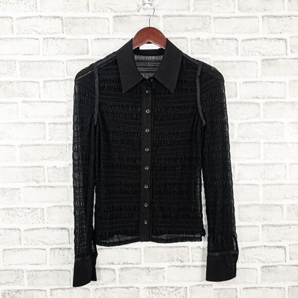 JONATHAN SIMKHAI  Robin Mesh Button Down Top Black Women's XS - Picture 1 of 6